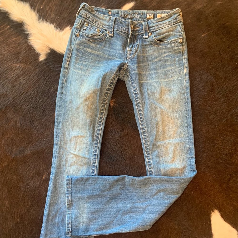 Black Cowhide Miss Me Bootcut Jeans Size 25